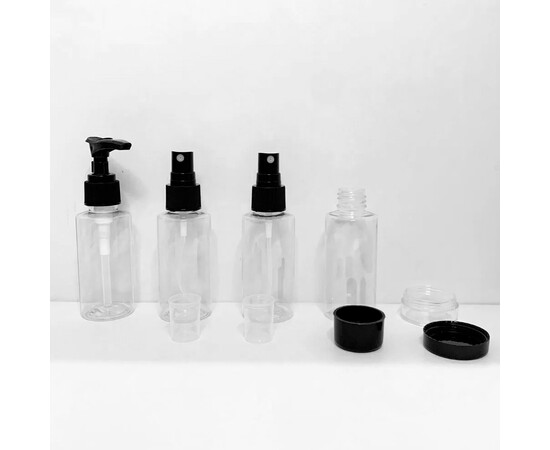 Зображення 4 Дорожній набір ємностей для косметики та парфумерії №2422, 5 предметів, чорний