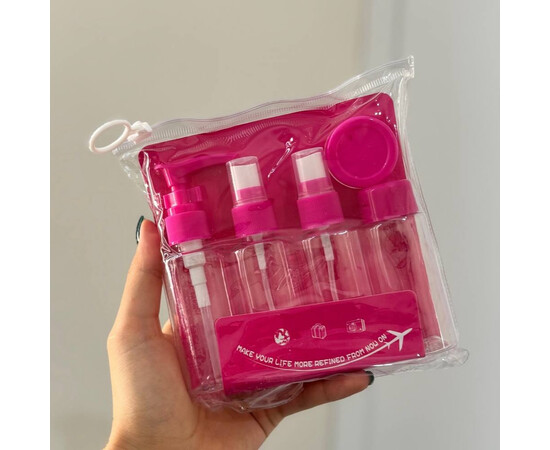 Зображення 3 Дорожній набір ємностей для косметики та парфумерії №2422, 5 предметів, маліновий