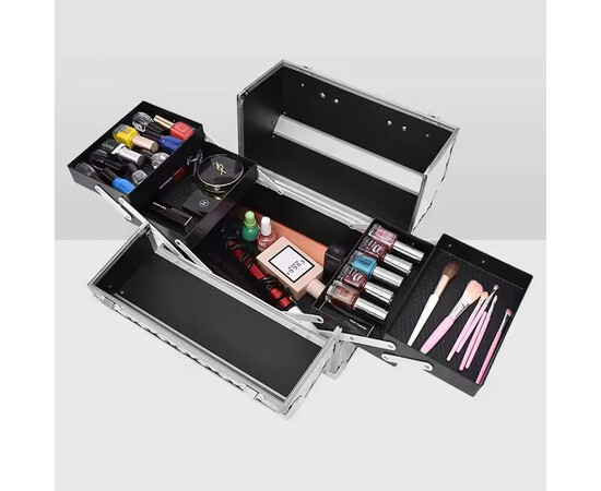 Изображение 4 Кейс-чемодан для мастера маникюра, визажиста металлический корпус в ромб, серебряный