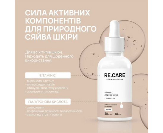 Зображення 3 Сироватка ампульна для обличчя RE.CARE Vitamin C Ampoule Serum з вітаміном C, 30 мл