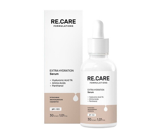 Зображення 3 Сироватка для обличчя RE.CARE Extra Hydration Serum інтенсивна зволожуюча з гіалуроновою кислотою, 30 мл