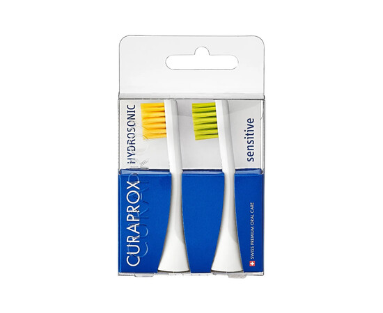 Зображення 3 Насадки Sensitive для звукової щітки Hydrosonic Ortho Curaprox, 2 шт жовта, зелена, Колір: Y-G