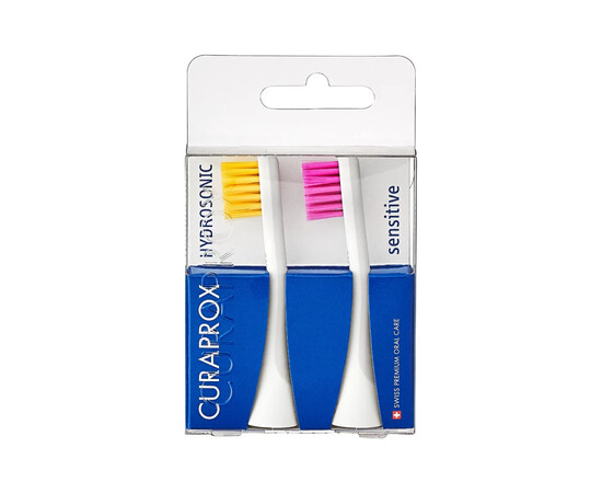 Зображення 3 Насадки Sensitive для звукової щітки Hydrosonic Ortho Curaprox, 2 шт жовта, рожева, Колір: Y-P