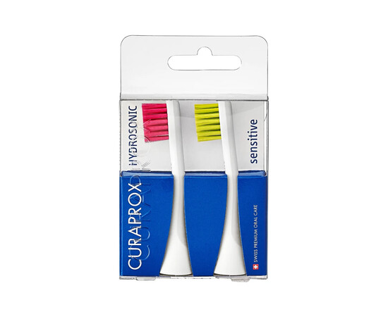 Зображення 3 Насадки Sensitive для звукової щітки Hydrosonic Ortho Curaprox, 2 шт пурпурна, зелена, Колір: M-G