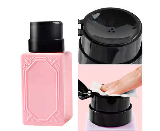 Изображение 2 Бутылочка помпа D8 прямоугольная розовая, 200мл 