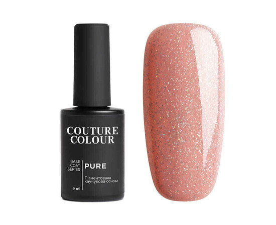 Зображення  Камуфлююча каучукова база для гель-лаку Couture Colour Pure Base Coat №09 рожева карамель з шиммером, 9 мл