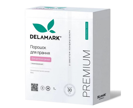 Изображение 2 Концентрированный бесфосфатный стиральный порошок Delamark Premium Line Baby с эффектом кондиционера, 1 кг (4820152330987)