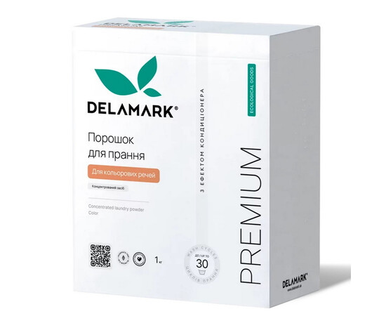 Зображення 2 Концентрований безфосфатний пральний порошок Delamark Premium Line Color з ефектом кондиціонера, 1 кг (4820152330970)