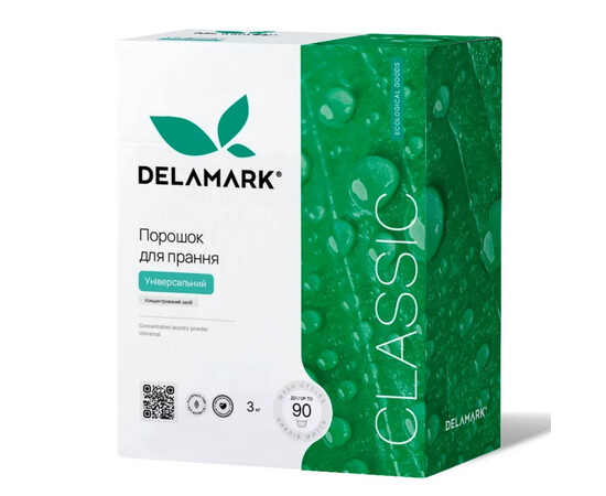Зображення 2 Концентрований безфосфатний пральний порошок Delamark Universal, 3 кг (4820152330017), Об'єм (мл, г): 3000