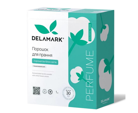 Зображення 2 Концентрований безфосфатний пральний порошок Delamark Universal з ароматом білих квітів, 1 кг (4820152330215)