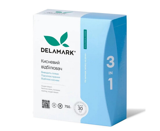 Зображення 2 Підсилювач прання кисневий відбілювач засіб для виведення плям Delamark 3 в 1, 750 г (4820152330321), Об'єм (мл, г): 750