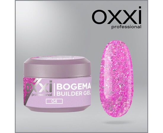 Изображение 5 Моделирующий гель Oxxi Builder Gel Bogema 04 ярко-розовый с голографическими блестками, 15 мл, Объем (мл, г): 15, Цвет: 04