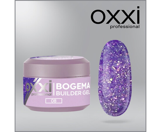 Изображение 5 Моделирующий гель Oxxi Builder Gel Bogema 08 синий с голографическими блестками, 15 мл, Объем (мл, г): 15, Цвет: 08