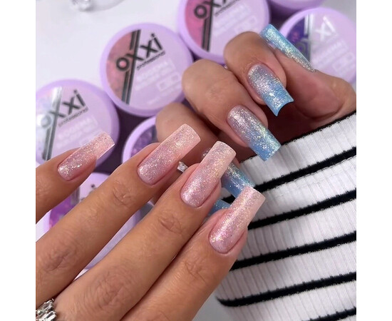 Изображение 3 Моделирующий гель Oxxi Builder Gel Bogema 07 голубой с голографическими блестками, 15 мл, Объем (мл, г): 15, Цвет: 07