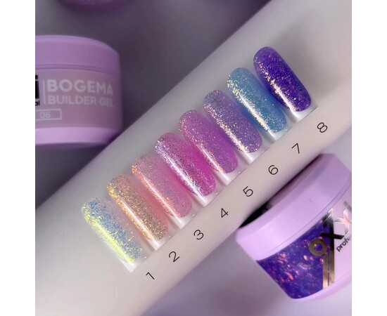 Изображение 4 Моделирующий гель Oxxi Builder Gel Bogema 04 ярко-розовый с голографическими блестками, 15 мл, Объем (мл, г): 15, Цвет: 04