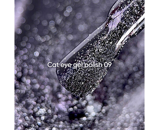 Зображення 2 NailsOfTheDay Gel Polish Cat Eye 09 чорний гель-лак котяче око з дрібною поталлю із легким світловідбиваючим ефектом, що перекривається в один шар, 6 мл, Об'єм (мл, г): 6, Колір: 09