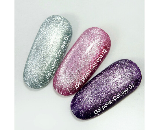 Зображення 3 NailsOfTheDay Gel Polish Cat Eye 01 срібний гель-лак котяче око з дрібною поталлю із легким світловідбиваючим ефектом, що перекривається в один шар, 6 мл, Об'єм (мл, г): 6, Колір: 01