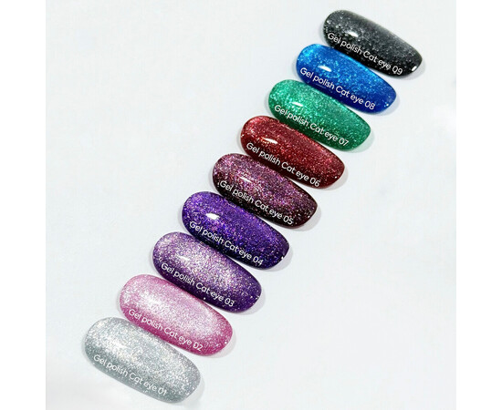 Зображення 5 NailsOfTheDay Gel Polish Cat Eye 05 темно-рожевий гель-лак котяче око з дрібною поталлю із легким світловідбиваючим ефектом, що перекривається в один шар, 6 мл, Об'єм (мл, г): 6, Колір: 05