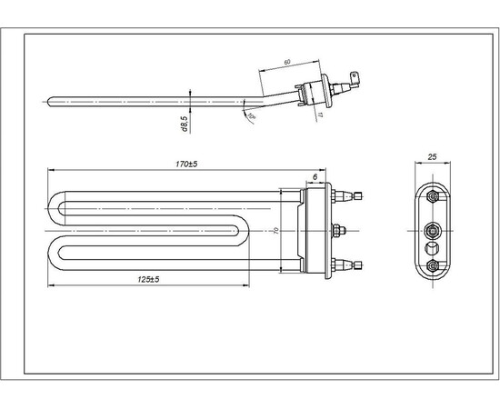 Зображення 6 ТЕН для пральної машини Ariston C00087188 TZO 170-SG-1800 Thermowatt L=170 mm 1800 W