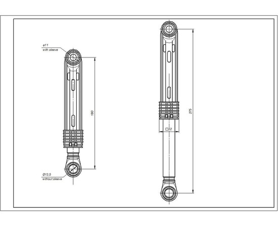 Изображение 4 Амортизатор бака для стиральной машины Beko 2816870400 AKS 85N L=180-275mm D отверстий=11mm