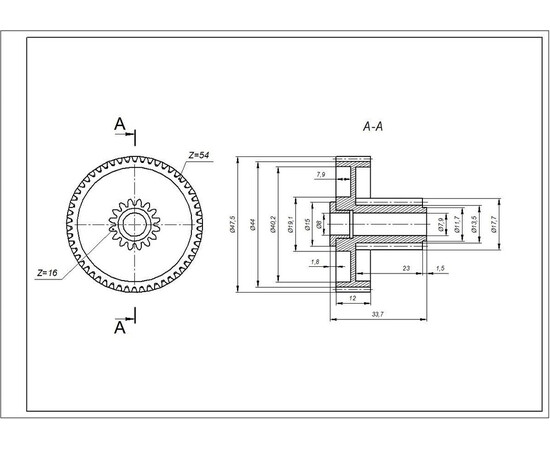 Зображення 6 Шестерня мала (з втулкою) D=17.5/45mm, H=23.5/12(33.4)mm для м'ясорубки (універсал)