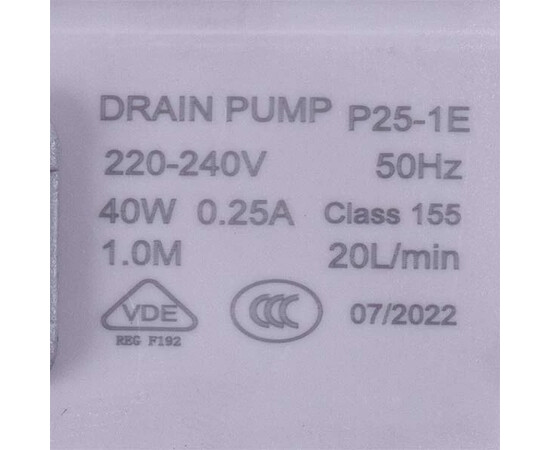 Зображення 2 Помпа (насос) для пральної машини 292090 Drain Pump 40 Вт P25-1E 0.2 A (контакти роздільні ззаду; на 3 засувки)