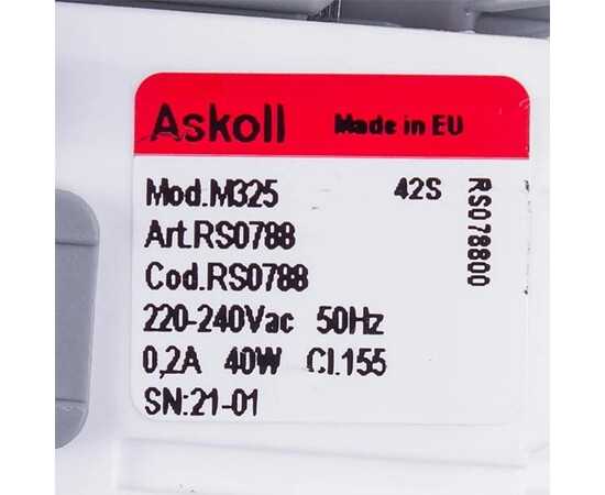 Изображение 2 Помпа (насос) для стиральной машины M231 RS0789 Askoll 40 Вт M325 (медная обмотка, контакты раздельные сзади)