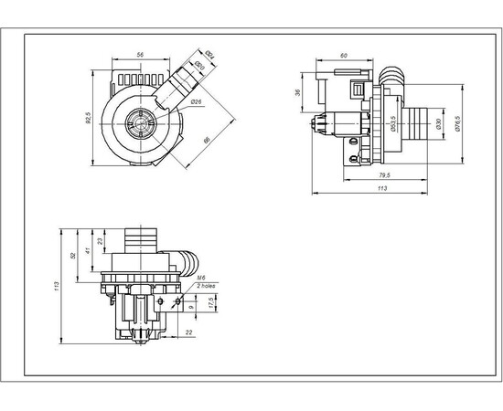 Зображення 5 Помпа (насос) для пральної машини Saturn 118829482 HAOLI PX1-40A 30 Вт (2 гнучкі виводи, патрубки Д=24/30 мм)