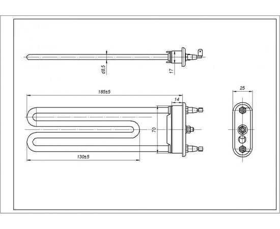 Зображення 6 ТЕН для пральної машини Whirlpool 480111101171 Thermowatt TPO 185-LB-1900 L=185 mm 1900 W