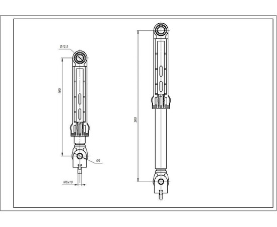 Изображение 6 Амортизатор бака для стиральной машины Indesit C00309597 (с креплением) (2 шт.) 100N L=170-260mm D отверстий=13mm