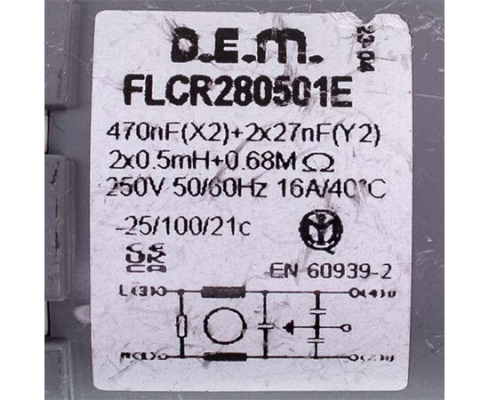 Зображення 2 Мережевий фільтр для пральної машини Bosch \ Bauknecht \ Whirlpool 00171254 D.E.M. FLCR280501E, 0.47 mkF / 0.5 mH