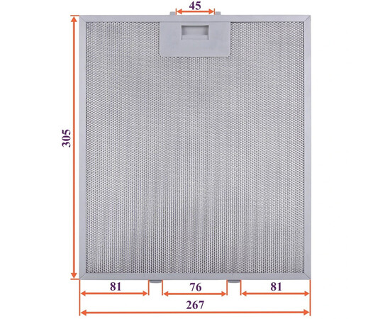 Изображение 4 Фильтр жировой для вытяжки (металлический) 267x305x8mm (под защелки, универсальный)