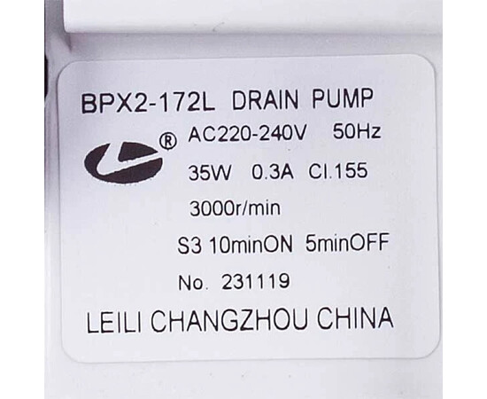 Зображення 2 Помпа (насос) для пральної машини Ariston C00309709 Leili (в зборі) 35 Вт BPX2-172L (контакти спарені ззаду)