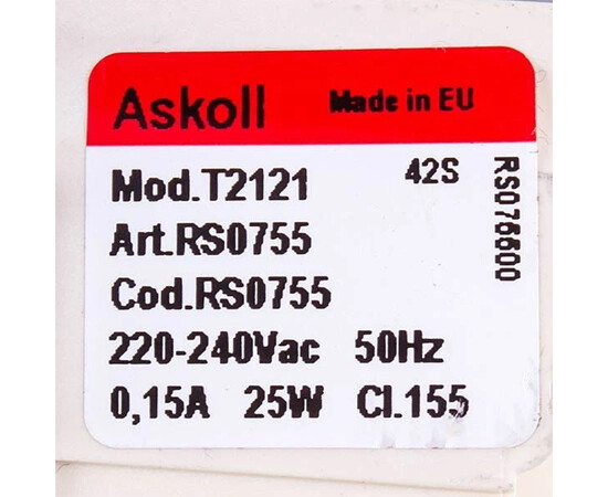 Изображение 2 Помпа (насос) для стиральной машины Whirlpool 484000000850 Askol 25 Вт T2121 (контакты спаренные сзади; на 3 защелки)