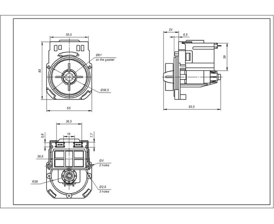 Изображение 6 Помпа (насос) для стиральной машины Whirlpool 484000000850 Askol 25 Вт T2121 (контакты спаренные сзади; на 3 защелки)