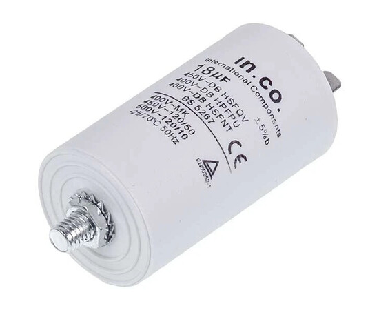 Зображення 3 Пусковий конденсатор для пральної машини CBB60 18uF 450V 40x70mm (під гайку, 4 клеми)