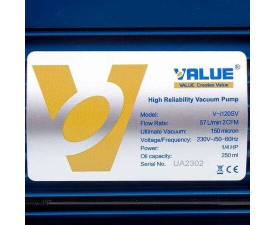 Зображення 2 Вакуумний насос з манометром Value VI-120-SV (1 ступ./57 л/хв.)