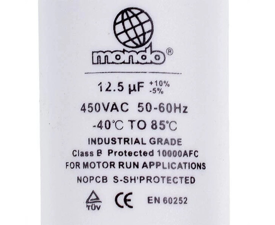 Зображення 2 Пусковий конденсатор для пральної машини CBB60 Mondo 12.5uF 450V 40x70mm (під гайку, 4 клеми)