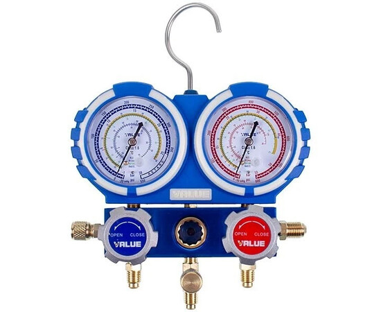 Зображення 3 Манометричний колектор 2-вентильний VALUE VMG-2 R410А-B + шланги 3шт (R410 R407 R22 R134)