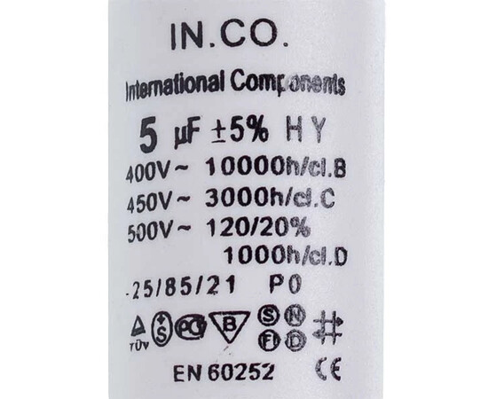 Зображення 2 Пусковий конденсатор для пральної машини CBB60 5uF 450V 32x58mm (під гайку, 4 клеми)