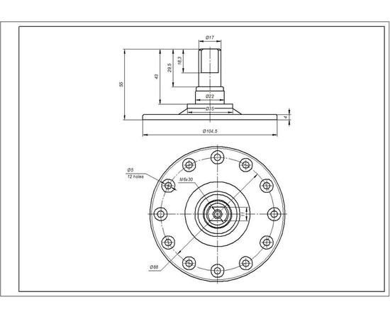Изображение 4 Фланец барабана (опора) для стиральной машины Electrolux, Zanussi, D вала=17mm 12отв.xM5 (под подшипник 6203)