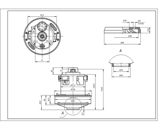 Зображення 8 Двигун для пилососа Rowenta RS-RT900587 23800TSC-L D=108/71 mm H=104/44 mm