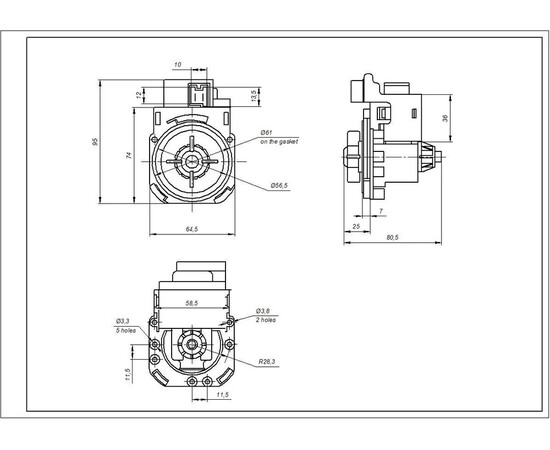 Зображення 5 Помпа (насос) для пральної машини Indesit C00266228 Hanyu 30 Вт B20-6AZC (контакти спарені спереду; на 3 засувки)