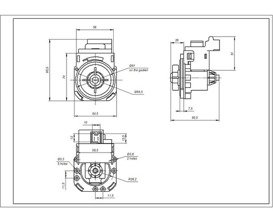 Зображення 8 Помпа (насос) для пральної машини Indesit C00285437 Hanyu 30 Вт B20-6AZ (контакти спарені ззаду, на 3 засувки)