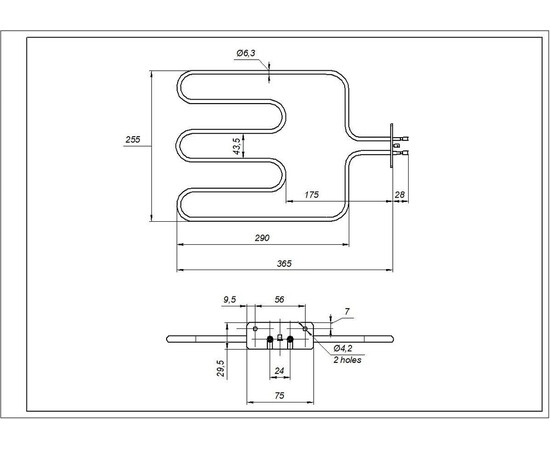 Зображення 4 Тен нижній 562900007 1100W 230V B=250mm L=360mm для духовки Beko