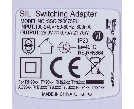 Изображение 2 Адаптер SSC-290075EU 29V 750mA для аккумуляторного пылесоса Rowenta RS-RH5664