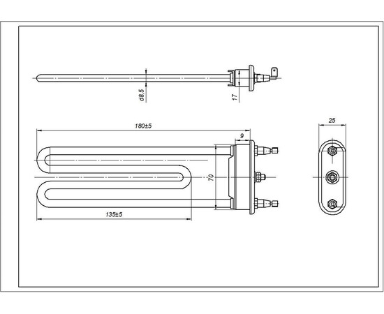 Зображення 7 ТЕН для пральної машини Ardo 524017300 Thermowatt TP 183-LB-1900 L=183 mm 1900 W