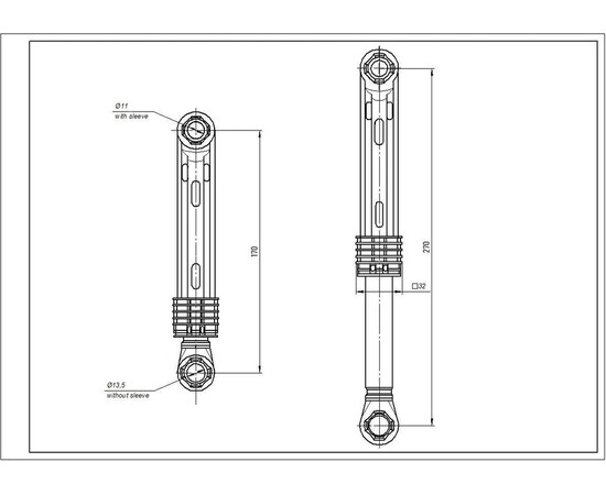 Зображення 8 Набір амортизаторів бака для пральної машини LG 4901ER2003A AKS (2 шт.) 100N L=170-270mm D отворів=11mm