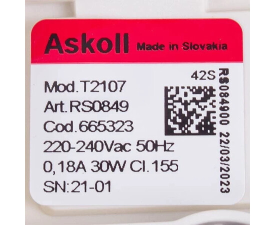 Изображение 2 Помпа (насос) для стиральной машины Gorenje 665323 Askoll 25 Вт T2107 AL (контакты микро (нестандартные) спаренные)