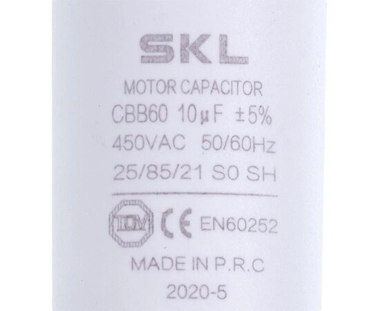 Зображення 2 Пусковий конденсатор для пральної машини CBB60 10uF 450V 65x36mm (під гайку, 4 клеми)
